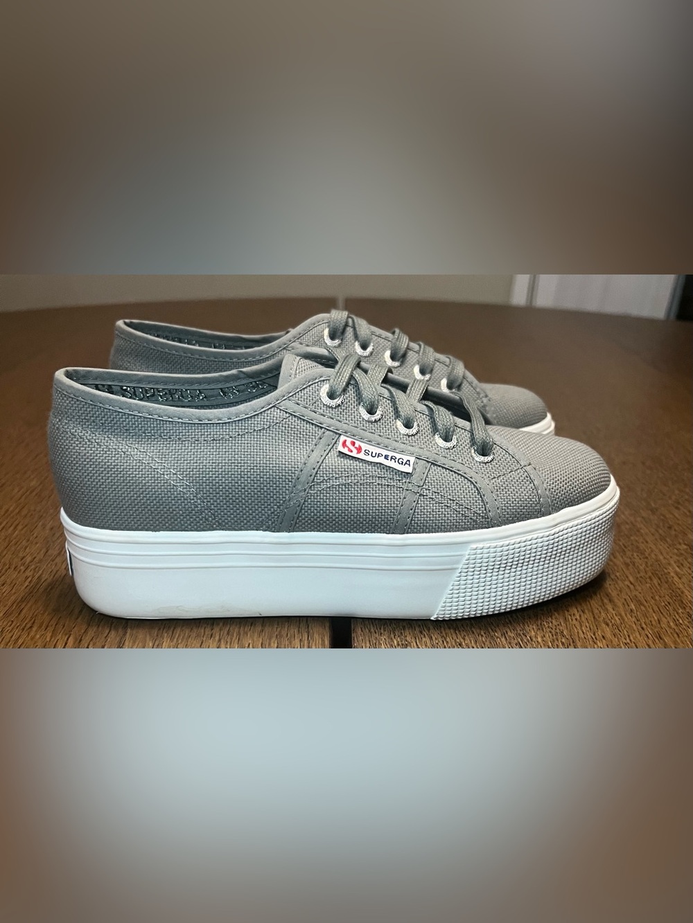 Superga Gray Canvas Platform Sneakers